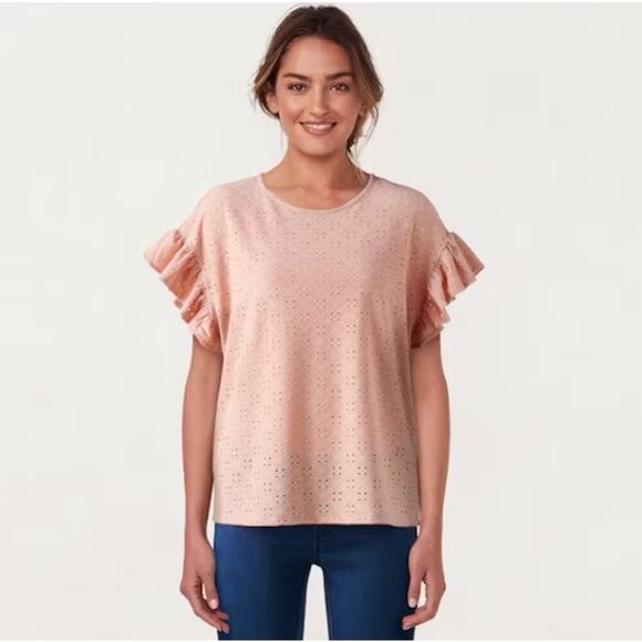 Lauren Conrad Flutter Sleeve Eyelet Top M - Picture 2 of 4